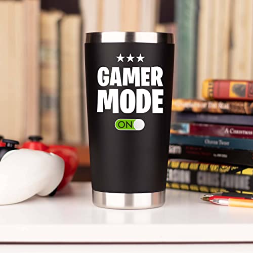 Gamer Gifts for Men - Gamer Mode ON - Stainless Steel Tumbler for Coffee/Cold Drinks w Lid and 2 Straws | Gift Idea Gamer Cup For Valentines Day Fathers Day - Video Gamer Mug Boys (20 Ounce Black)