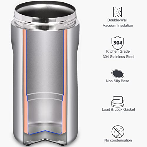 4-IN-1 Insulated Can Cooler with Lid - Newest Signice 12 Oz Stainless Steel Can Cooler Double Walled Vacuum Insulator for Skinny Tall Slim Can / Standard Regular Can / Beer Bottle (Flag)