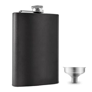 flask for liquor for men with metal funnel, whiskey flask, black hip flask, drinking flask for camping, leak proof and bpa free, stainless steel 8 oz. flask, powder coating body