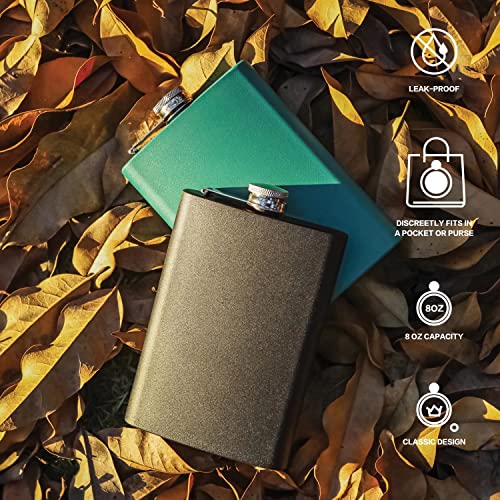 Flask for Liquor for Men with Metal Funnel, Whiskey Flask, Black Hip Flask, Drinking Flask for Camping, Leak Proof and BPA Free, Stainless Steel 8 oz. Flask, Powder Coating Body