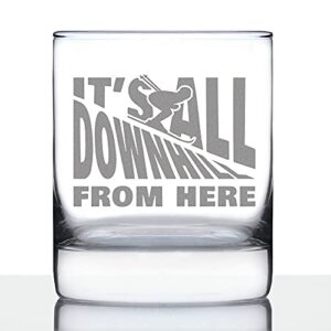 it’s all downhill from here – whiskey rocks glass – unique skiing themed decor and gifts for mountain lovers – 10.25 oz glasses
