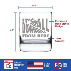 It's All Downhill From Here - Whiskey Rocks Glass - Unique Skiing Themed Decor and Gifts for Mountain Lovers - 10.25 Oz Glasses