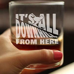 It's All Downhill From Here - Whiskey Rocks Glass - Unique Skiing Themed Decor and Gifts for Mountain Lovers - 10.25 Oz Glasses