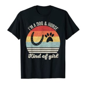 Vintage Retro I'm A Dog And Horse Kind Of Girl Paw Horseshoe T-Shirt