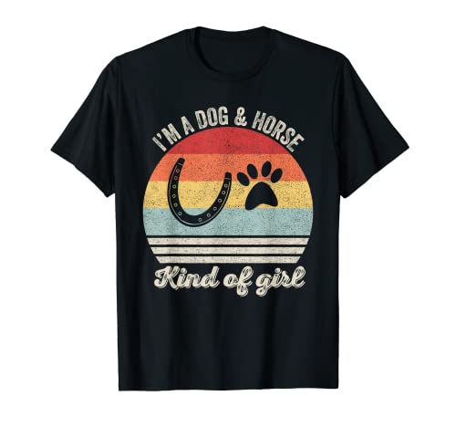 Vintage Retro I'm A Dog And Horse Kind Of Girl Paw Horseshoe T-Shirt