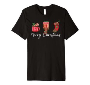 merry christmas drink hot chocolate stocking stuffer pajamas premium t-shirt