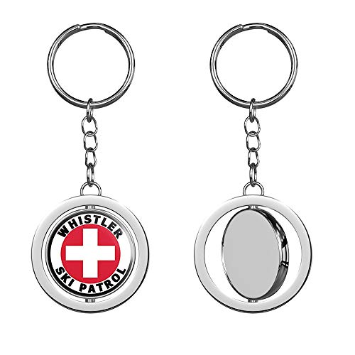 PRS Vinyl Round Whistler SKI Patrol (bc British Columbia Snow) Keychain Spinning Round Chrome Metal Key Chain