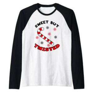 Sweet But Twisted Candy Cane Stocking Stuffer Christmas Raglan Baseball Tee