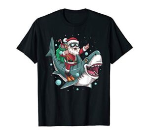 santa riding flying shark christmas stocking stuffer gift t-shirt