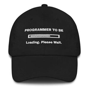 programmer to be embroidered dad hat baseball cap cotton adjustable coding hacker programming html computer nerd gift black