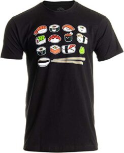 happy sushi | funny, cute fun japanese food go rice art for men women t-shirt-(adult,l) black