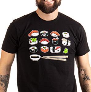 Happy Sushi | Funny, Cute Fun Japanese Food Go Rice Art for Men Women T-Shirt-(Adult,L) Black