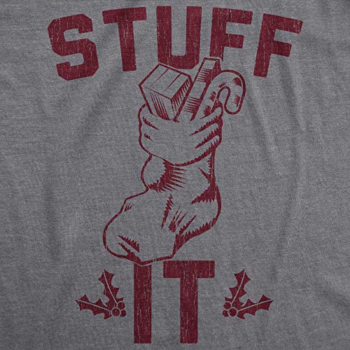 Mens Stuff It Tshirt Funny Christmas Stocking Holiday Party Graphic Novelty Tee (Dark Heather Grey) - XL