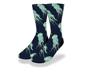 savvy sox jellyfish all over 55 socks – polyblend fabric, ribbed cushioned heel – one size fits all