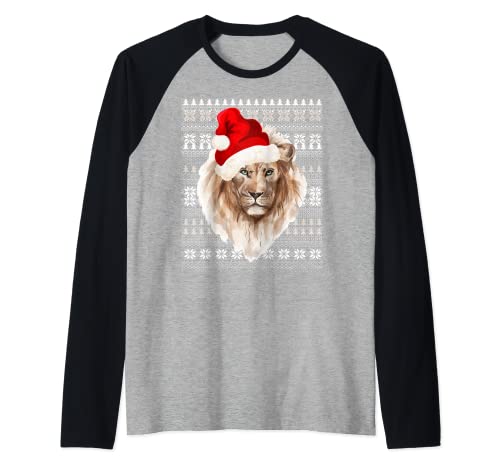 Ugly Christmas Santa Costume Christmas Lion Lover Raglan Baseball Tee