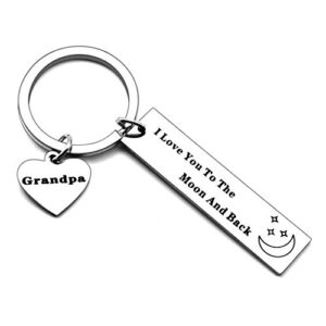 Birthday Gift for Grandpa Keychain gifts from Granddaughter Grandson Grandkid - I Love You to The Moon and Back Dogtags Military Birthday Christmas Gifts for Grandpa Granfather