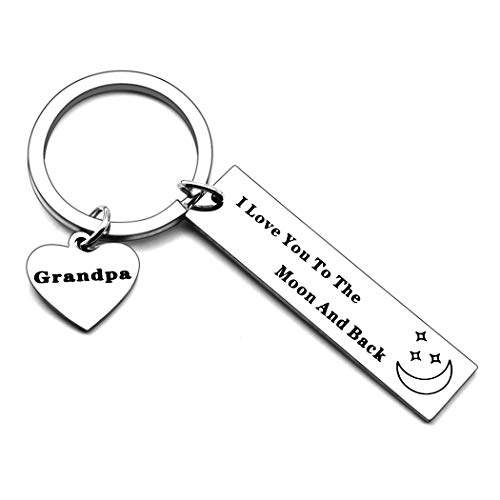 Birthday Gift for Grandpa Keychain gifts from Granddaughter Grandson Grandkid - I Love You to The Moon and Back Dogtags Military Birthday Christmas Gifts for Grandpa Granfather