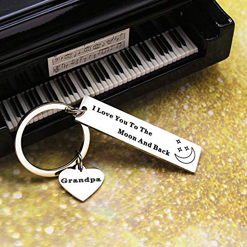 Birthday Gift for Grandpa Keychain gifts from Granddaughter Grandson Grandkid - I Love You to The Moon and Back Dogtags Military Birthday Christmas Gifts for Grandpa Granfather