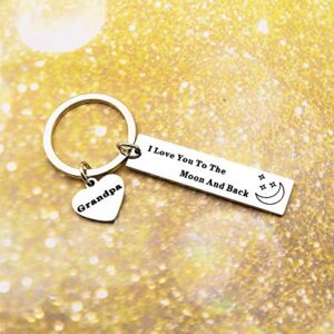 Birthday Gift for Grandpa Keychain gifts from Granddaughter Grandson Grandkid - I Love You to The Moon and Back Dogtags Military Birthday Christmas Gifts for Grandpa Granfather