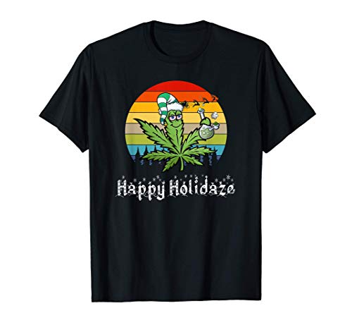 Marijuana Christmas Gift Retro Happy Holidaze X-mas Weed T-Shirt