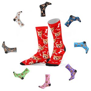 veelu personalized socks with picture custom dog face crew sock for men women kid