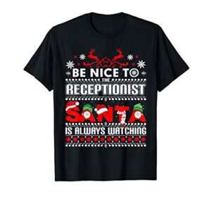 festive office gift front desk ugly christmas receptionist t-shirt