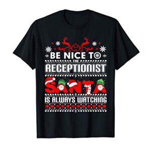 Festive Office Gift Front Desk Ugly Christmas Receptionist T-Shirt