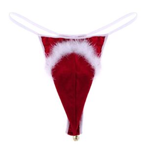 yoojoo men’s novelty thongs funny g-string pouch bikini christmas santa hat underwear gag gifts santa bell large