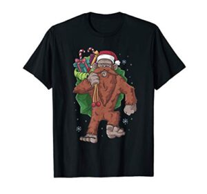 santa bigfoot sasquatch christmas stocking stuffer gift t-shirt