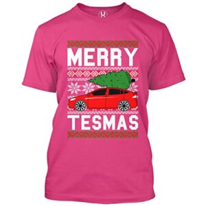 Merry Tesmas Red Car - Christmas Tree Men's T-Shirt (Pink, Medium)