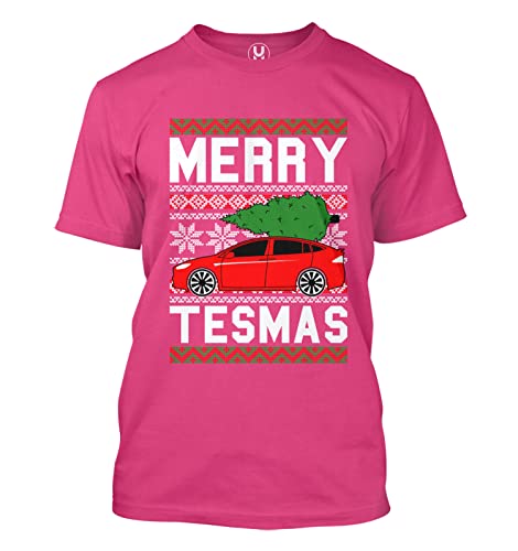 Merry Tesmas Red Car - Christmas Tree Men's T-Shirt (Pink, Medium)