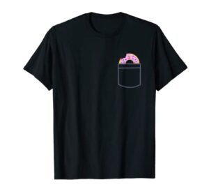 eat strawberry donut anytime – strawberry donut fake pocket t-shirt