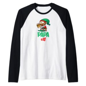 Cute Matching Christmas Apparel for Festive Family Papa Elf Raglan Baseball Tee