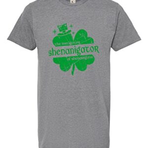 Large Dark Heather Gray Mens Shenanigator Instigator of Shenanigans St. Pattys Day Deluxe Soft T-Shirt