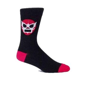 fun mens black crew socks with lucha libre wrestler print