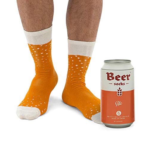 Novelty Beer Socks - Colorful Socks for Men, Made from Soft Cotton Nylon - Funny Socks for Men, Crazy Socks in Beer Can, Orange Ale