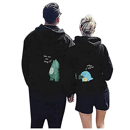 Liu Nian Couple Matching Hoodie Cute Cartoon Dinosaur Sweatshirt Long Sleeve Casual Drawstring Valentine's Day Pullover