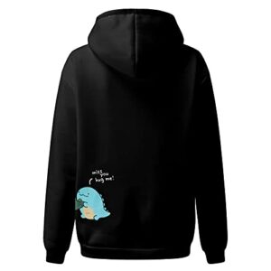 Liu Nian Couple Matching Hoodie Cute Cartoon Dinosaur Sweatshirt Long Sleeve Casual Drawstring Valentine's Day Pullover