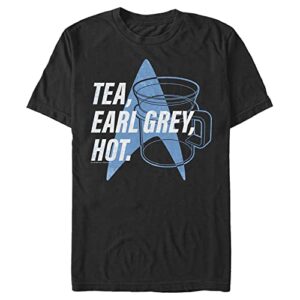men’s star trek: the next generation cup of tea earl grey hot, captain picard t-shirt – black – large