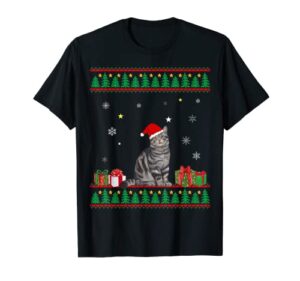 funny cat lovers cute cat santa hat ugly christmas sweater t-shirt