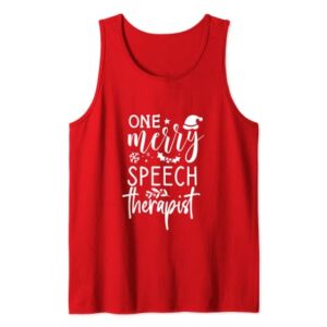 One Merry Speech Therapist Christmas Santa Hat Nurse Crew Tank Top