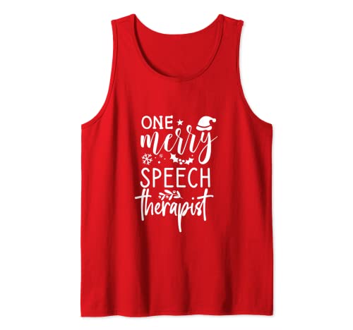 One Merry Speech Therapist Christmas Santa Hat Nurse Crew Tank Top