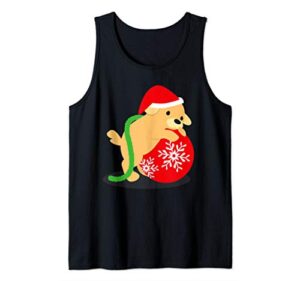 golden puppy on christmas ornament stocking stuffer gift tank top
