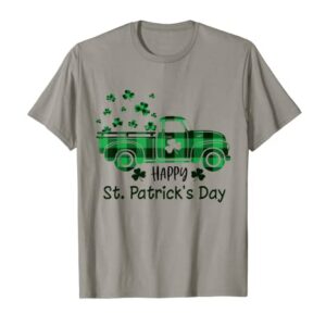 Buffalo Plaid Shamrock Vintage Truck Happy St. Patrick's Day T-Shirt