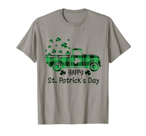 Buffalo Plaid Shamrock Vintage Truck Happy St. Patrick's Day T-Shirt