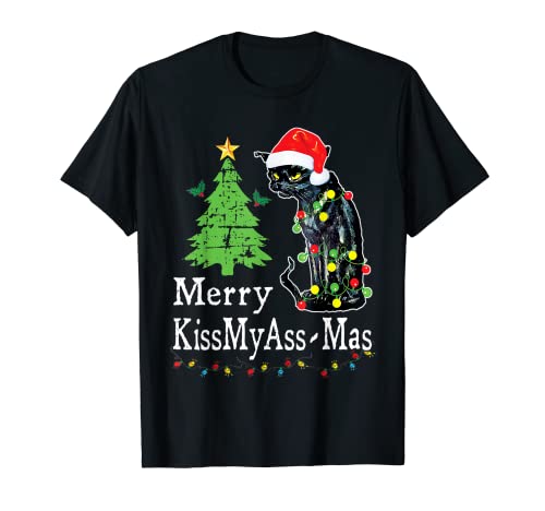 Funny Cats Gift Crazy Black Cat Santa Merry Christmas T-Shirt