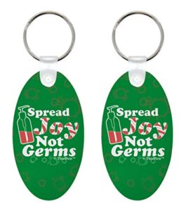 thiswear stocking stuffer keychain 2020 spread joy not germs 2-pack aluminum oval keychain