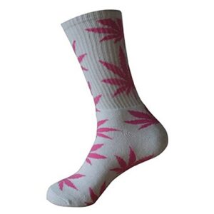 aufland cotton plantlife leaf weed crew socks size 7-13 pink white