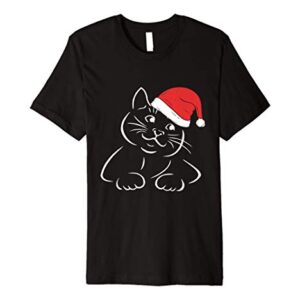 Christmas Cat Santa Hat Cute Kitten Drawing Premium T-Shirt