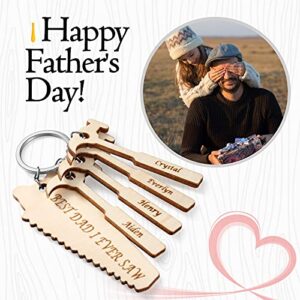 Personalized Tools Wood Keychain Engrave 1-6 Names Saw and Hammer shape Keychain Gifts for Dad Father's Day (4 names)